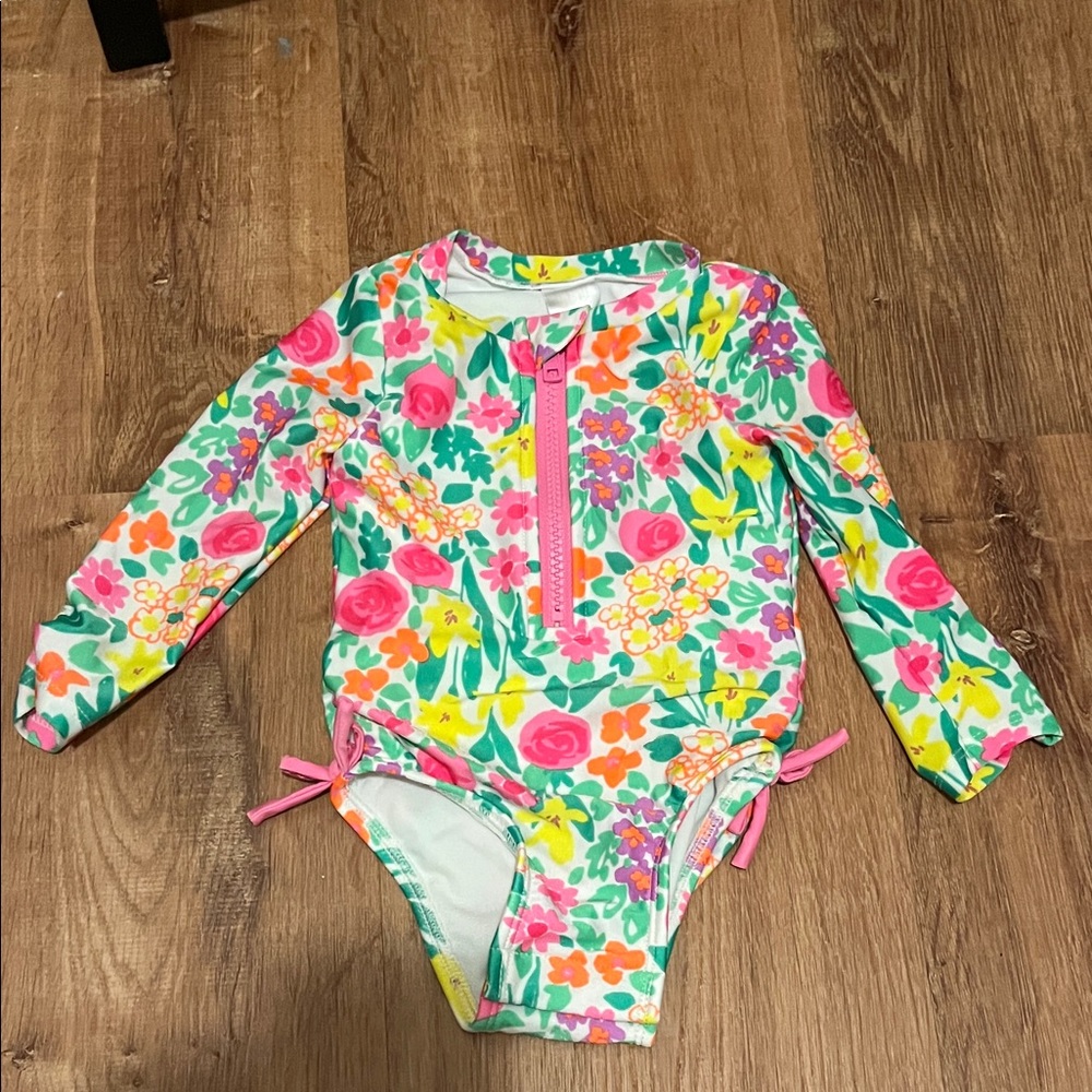 Cat & Jack Girls 12 Month One Piece Swimwear with Pink and Green Accents